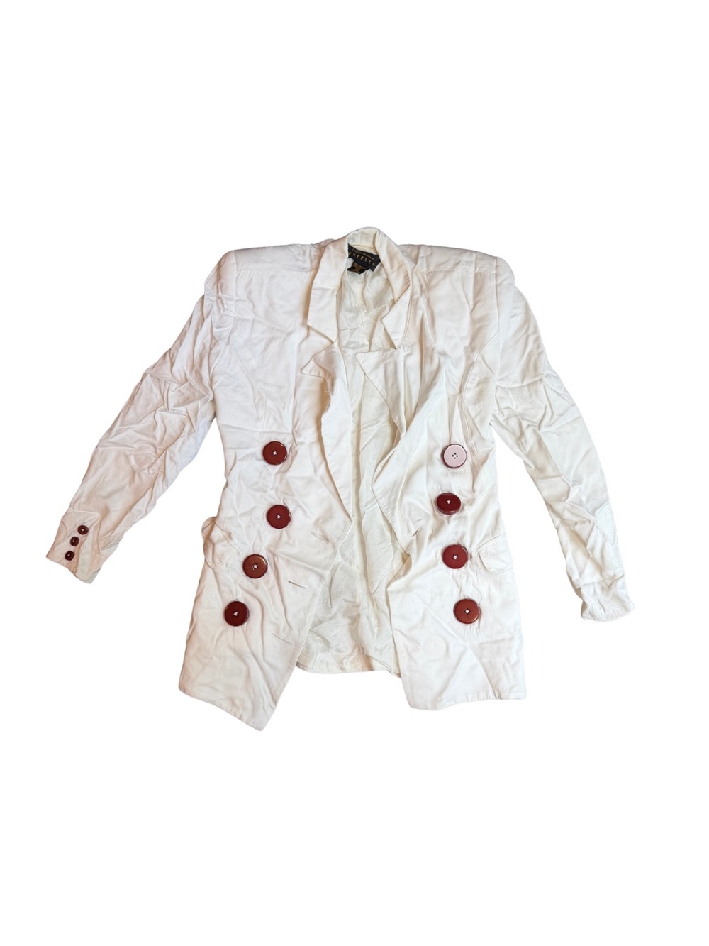 Vintage Express White Double-Breasted Blazer with Red Contrast Buttons
